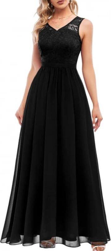 Rochie de seara lunga din dantela, fara maneci, negru marime