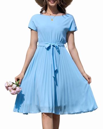 Rochie de vara cu talie inalta, cu maneci scurte, cordon