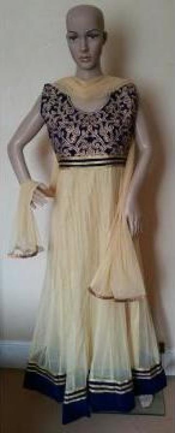 Rochie traditionala Anarkali albastru catifea