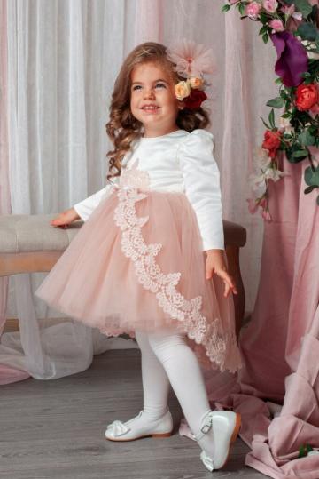 Rochita Margueritte (1-4 ani) - roz-vintage (maneca lunga)
