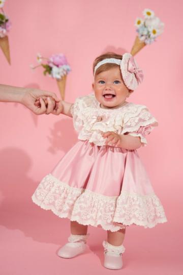 Rochita botez Catherine - roz vintage (maneca scurta)