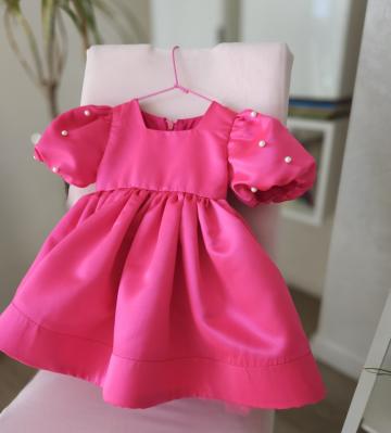 Rochita botez tafta roz fucsia Barbie