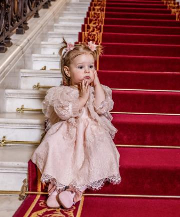 Rochita fetita din dantela Chantilly Roz Piersica Maia