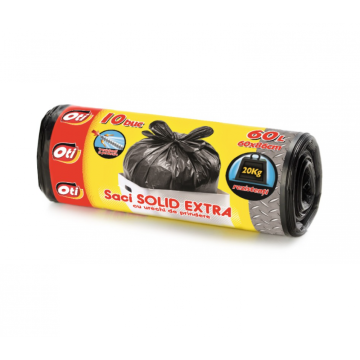 Saci menaj Solid Extra, 60L, negru, 60x80 cm, 10 buc/rola