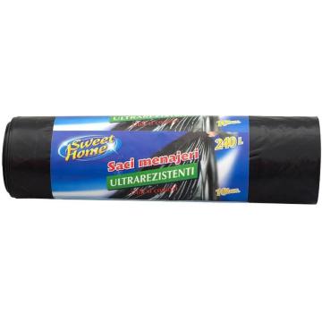 Saci menajeri 240 L, 10/rola, LDPE, negri