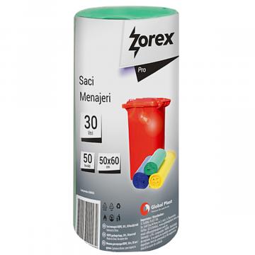 Saci menajeri Zorex Pro, 30L, verzi (50 bucati/rola)