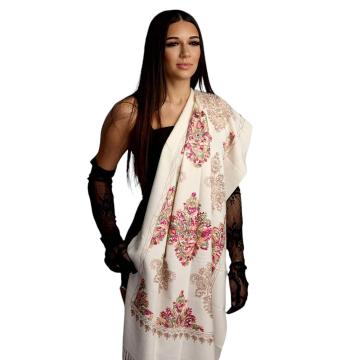 Sal din lana si casmir cu broderie - SLC161 (alb)