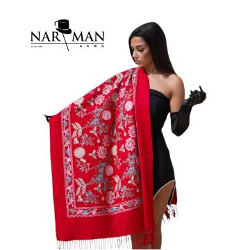 Sal elegant din lana si casmir cu broderie SLC108 (rosu)
