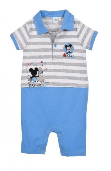 Salopeta bebe, Mickey Disney, bumbac, alb cu bleu
