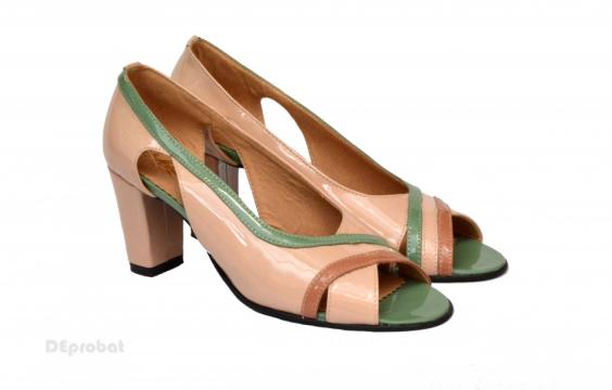 Sandale bej dama din piele naturala toc 7,5 cm S309