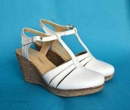 Sandale dama albe cu platforma din piele naturala S55 alb