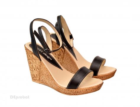 Sandale dama negre cu platforma de 10,5 cm din piele