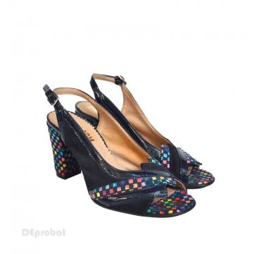 Sandale negre dama din piele naturala toc aplicat 8 cm