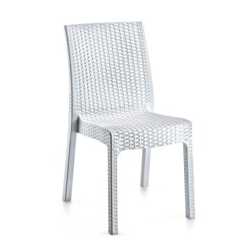 Scaun plastic aspect ratan Raki Deluxe, alb, 57x57xh87cm