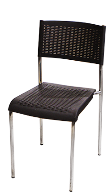 Scaun plastic cu picioare cromate Raki Classic, aspect ratan