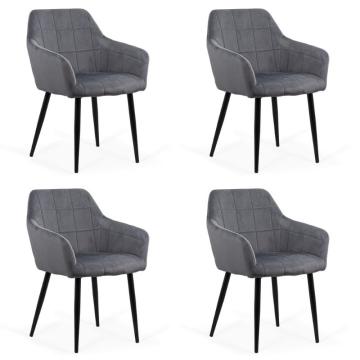 Scaune din catifea cu picioare metalice BUC 260 gri, 4 buc.