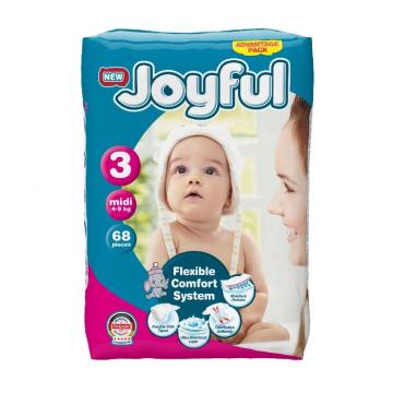 Scutece copii Joyful, 136 buc/set, marime 3, Midi, 4-9 kg