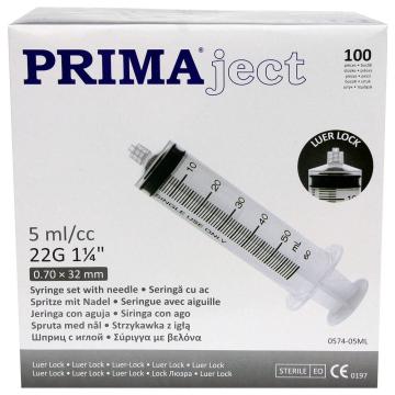 Seringi 5 ml cu filet si ac 22G - Prima - 100 buc