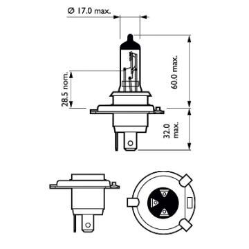 Set 2 becuri far H4 P43T 60/55W 12V Vision Plus Philips