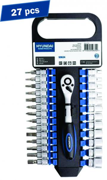 Set 27 chei clichet tubulare + biti 1/4 Hyundai HY-59634