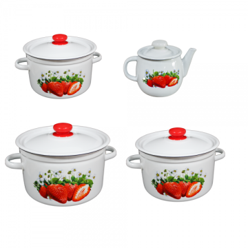 Set 3 oale emailate 2l, 3l, 4,5l cu ceainic Raki Klubnika
