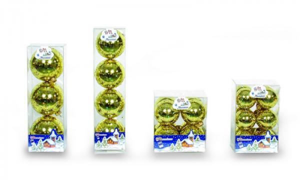 Set 4 globuri 70mm auriu decor glitter stele aurii