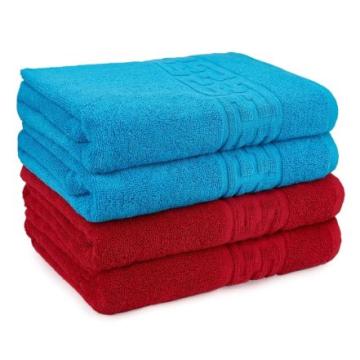 Set 4 prosoape hotel bumbac turcoaz si rosu 70x130cm 620g
