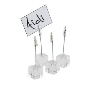 Set 4x suport acril eticheta cu clips, inaltime 12 cm