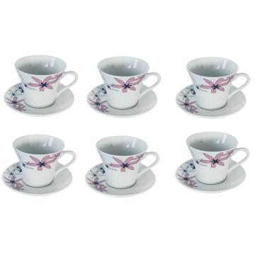 Set 6 cesti cu 6 farfurioare 200ml de ceai din portelan