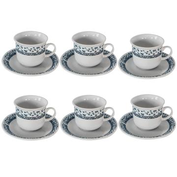 Set 6 cesti cu 6 farfurioare 230ml pentru ceai din portelan