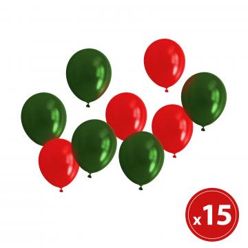 Set baloane - rosu, verde -metalic - 15 piese