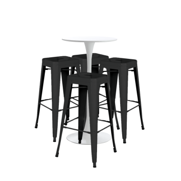 Set bar/cafenea, masa alba 60x101cm si patru scaune Raki