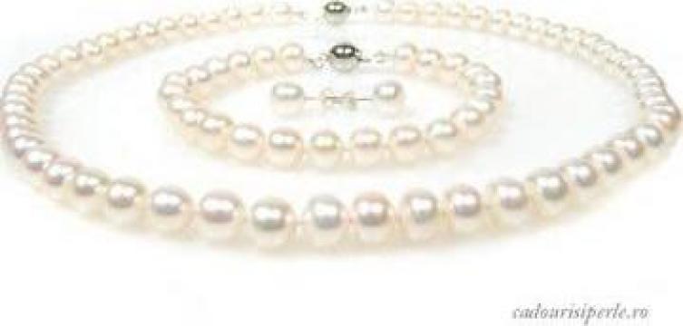 Set bijuterii perle albe Flat White 8-9 mm