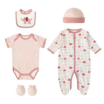 Set cadou bebe 5 piese bumbac elefantei 3-6 luni