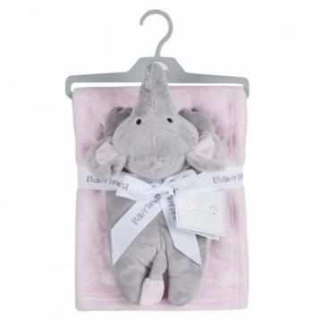 Set cadou bebe cu jucarie de plus elefantel si paturica roz