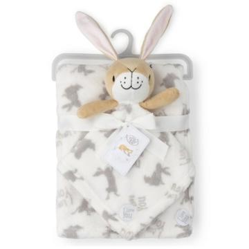 Set cadou bebe cu jucarie de plus iepuras si paturica unisex