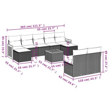 Set canapele de gradina cu perne, 10 piese, negru
