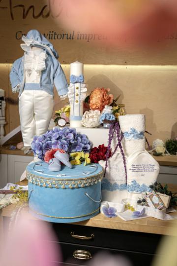 Set complet botez (trusou) - Micul Print - catifea - bleu