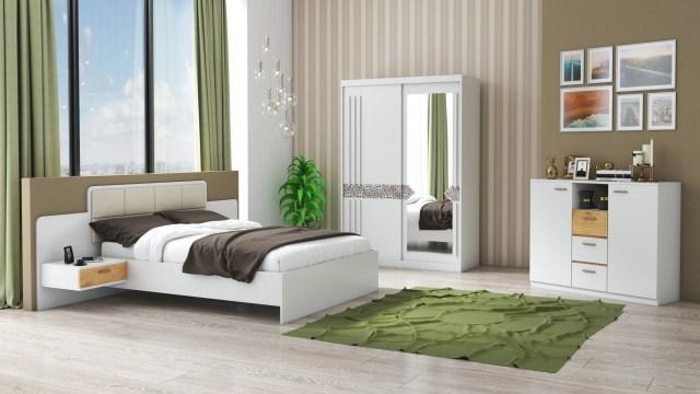 Set dormitor Atena, alb, dulap 150 cm, pat 160x200 cm