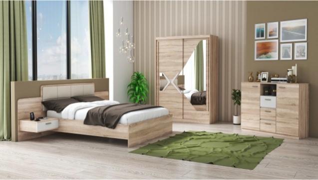 Set dormitor Domino, sonoma, dulap 150 cm, pat 160x200 cm
