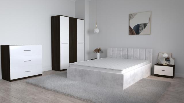 Set dormitor Oliver Magia cu pat tapitat alb murdar