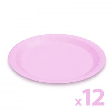 Set farfurii roz din hartie - 23 cm - 12 buc