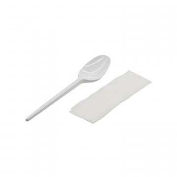 Set lingura alba + servetel biodegradabil CPLA