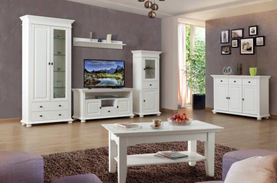 Set living Elena, lemn masiv, 6 piese, alb unt