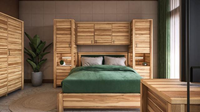 Set mobila dormitor lemn masiv, 4 piese lemn masiv rustic