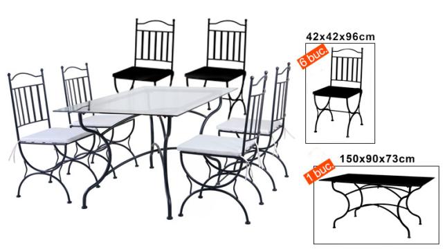 Set mobila terasa, gradina din fier forjat masa 150x90x73cm