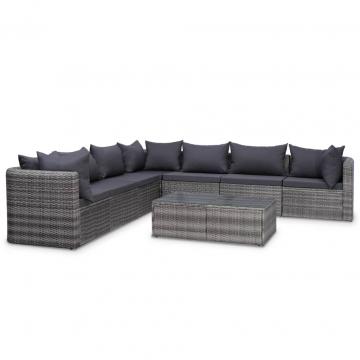 Set mobilier de gradina cu perne, 8 piese, gri
