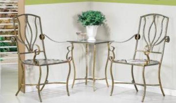 Set mobilier masa cafea + 2 fotolii fier forjat