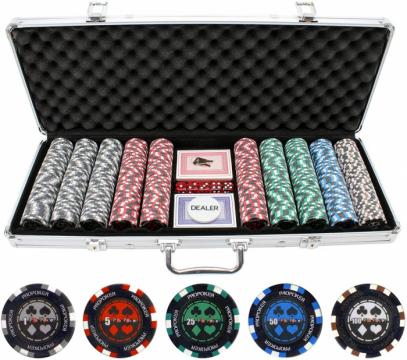Set poker cu 500 chips-uri clay 14g Pro Poker si servieta