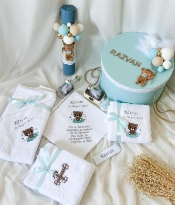 Set trusou botez personalizat ursulet bleu